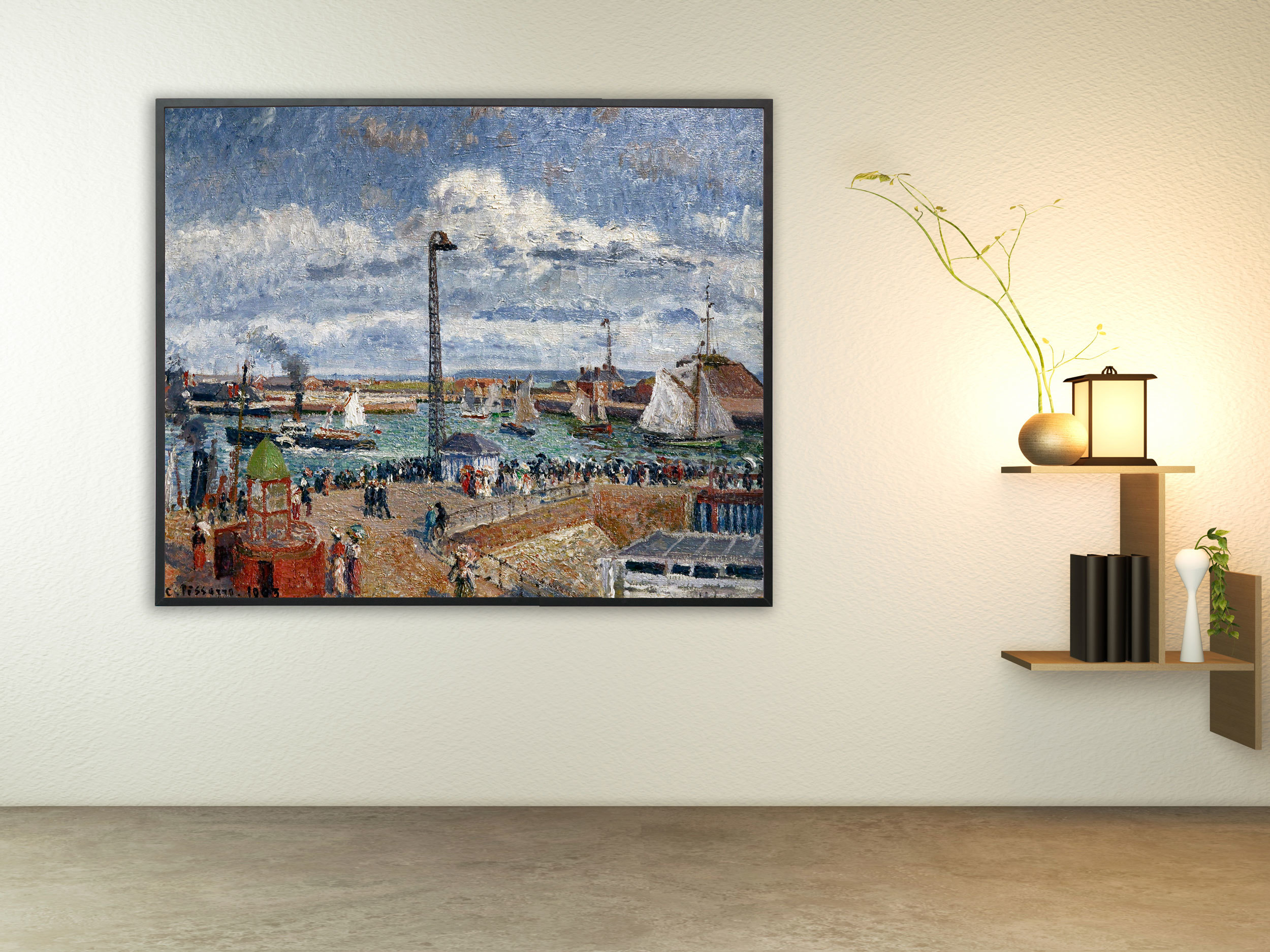 Camille Pissarro - L´Anse des Pilotes et le brise lames est, Bilderrahmen schwarz